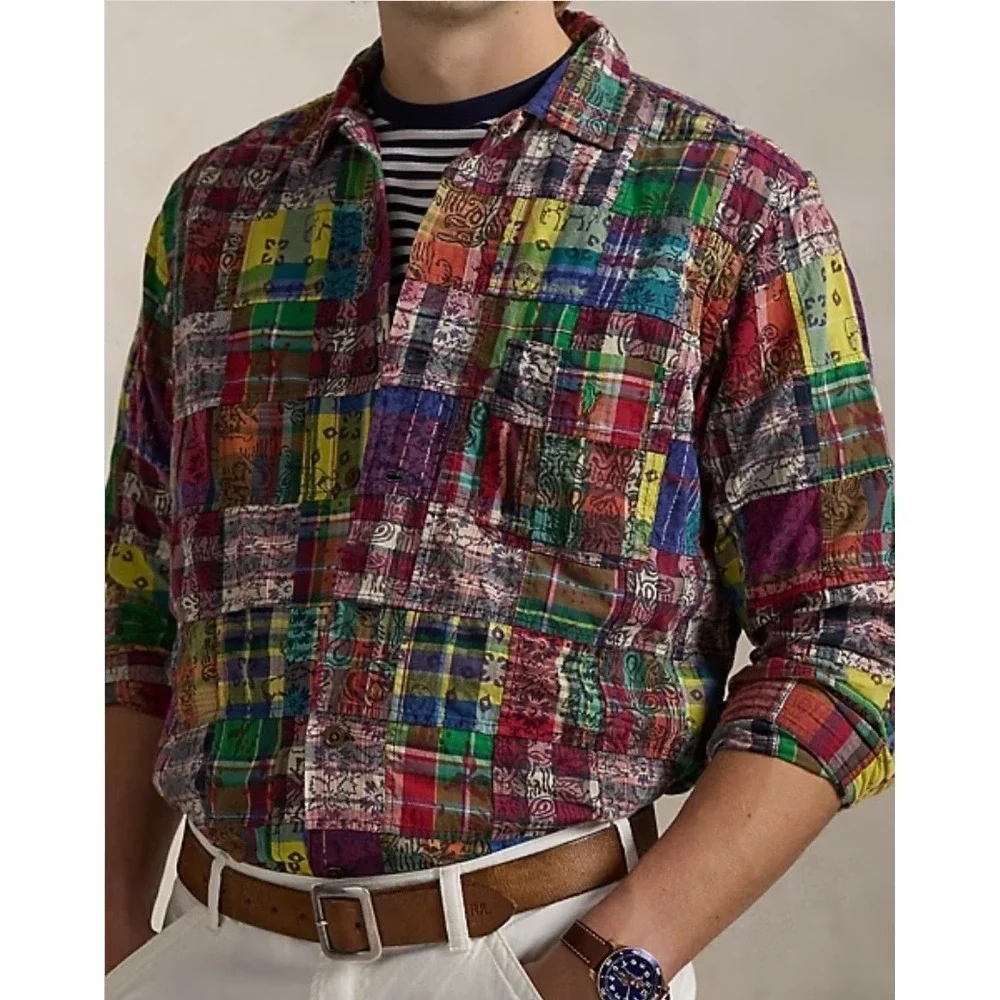 Polo Ralph Lauren Classic Fit Patchwork Madras Long Sleeve Button Down Shirt 4XB